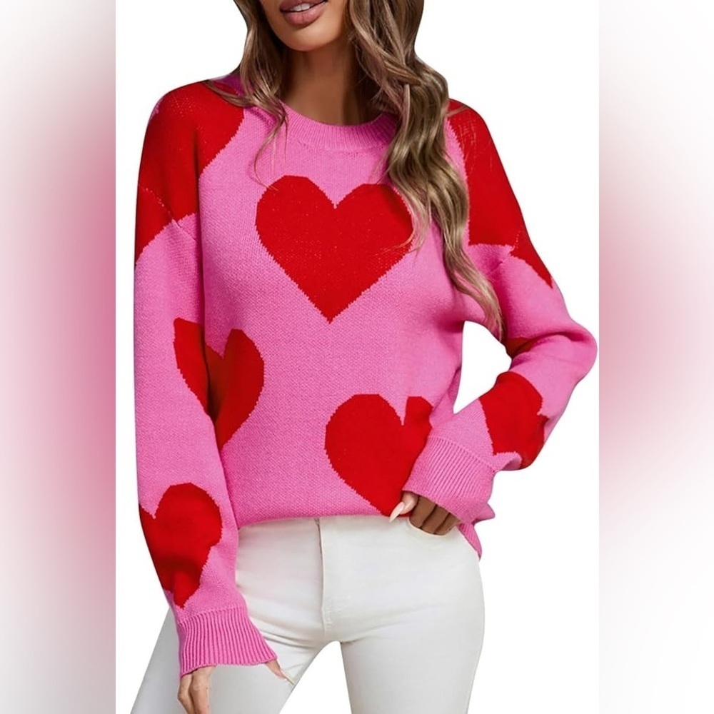 H&M Pink Sweater with Red Hearts